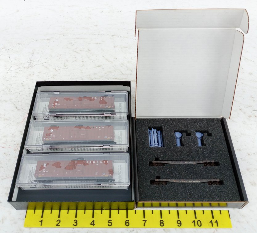 5 MICRO-TRAINS N SCALE CONRAIL BOXCARS & D&RGW WEATHERED FLATCARS W/ POWER LOAD, 2 OBS INV 263330378