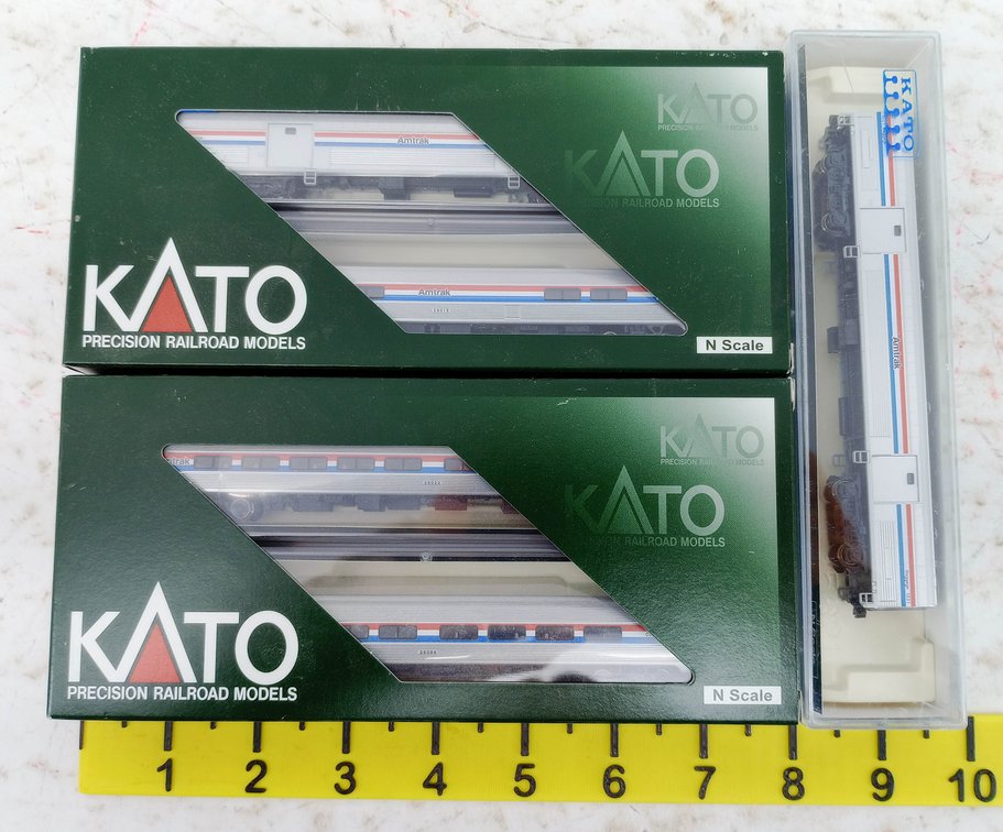 5 KATO N SCALE AMTRAK AMFLEET II PHASE III 106-6291, 106-6292 CARS & BAGGAGE CAR, 3 OBS INV 263330445