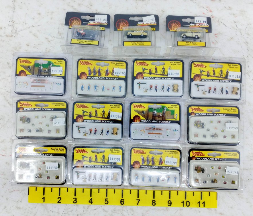 WOODLAND SCENICS N SCALE SCENIC ACCENTS & AUTOSCENES FIGURES, VEHICLES & CRATES INV 263330455