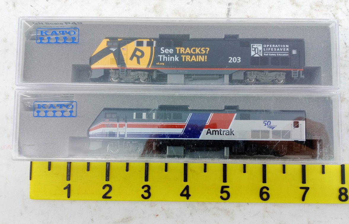 2 KATO N SCALE 176-6039 & 176-6038 AMTRAK P42 DIESEL LOCOMOTIVES, 2 OBS INV 263330459