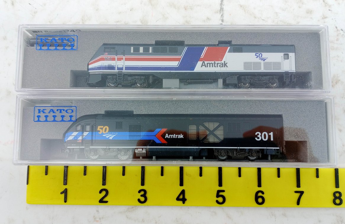 2 KATO N SCALE AMTRAK 50TH ANNIVERSARY LOCOMOTIVES 176-6050 & 176-6038, 2 OBS INV 263330458