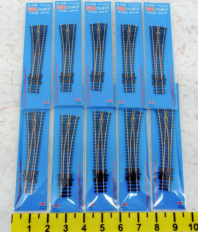 10 PECO STREAMLINE N GAUGE CODE 80 SL-E396 & SL-E395 MEDIUM RADIUS TURNOUTS, 10 OBS INV 263330483