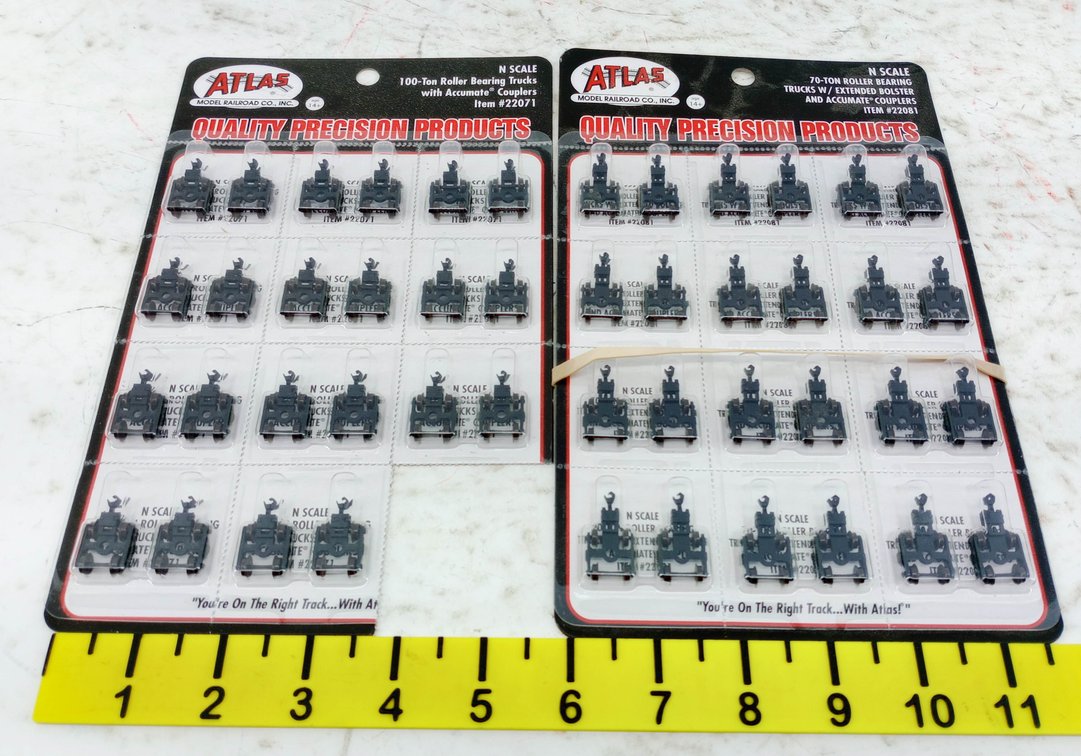 ATLAS N SCALE 22071 & 22081 ROLLER BEARING TRUCKS W/ ACCUMATE COUPLERS INV 263330489