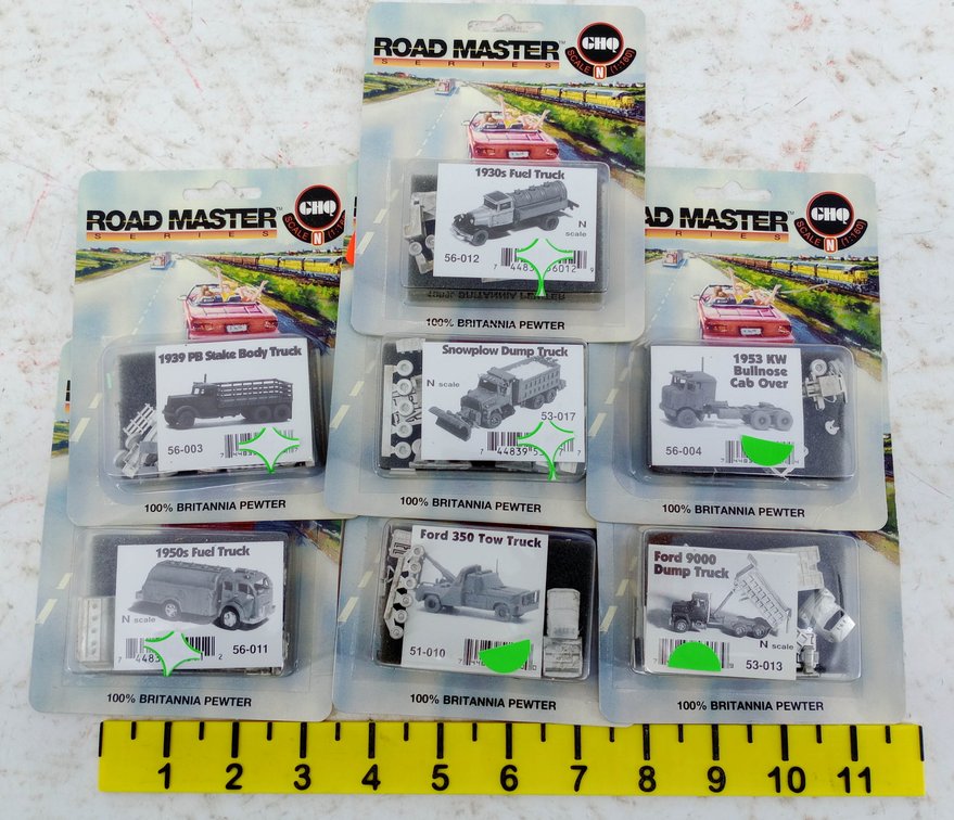 7 CHQ ROAD MASTER N SCALE PEWTER TRUCK KITS, 7 OBS NNC INV 263330497
