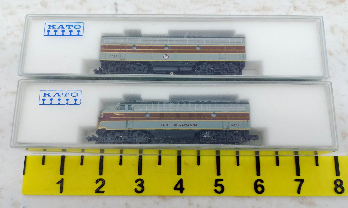 2 KATO N GAUGE 106-0401 ERIE LACKAWANNA F7 A/B DIESEL LOCOMOTIVES, 2 OBS INV 263330509