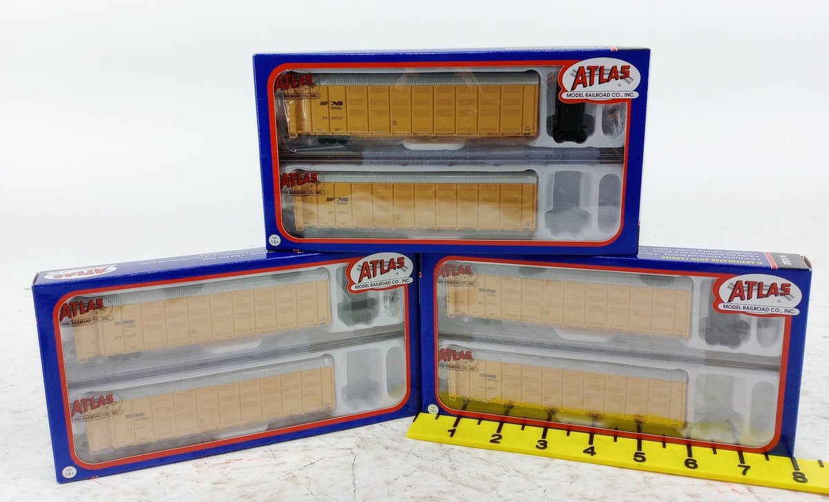 3 ATLAS N SCALE NORFOLK SOUTHERN AB401 ARTICULATED AUTO CARRIERS, 3 OBS INV 263330524