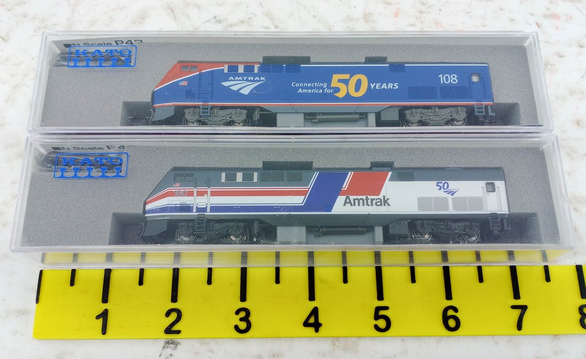2 KATO N SCALE 176-6037 & 176-6038 AMTRAK P42 LOCOMOTIVES 50TH ANNIVERSARY, 2 OBS INV 263330527
