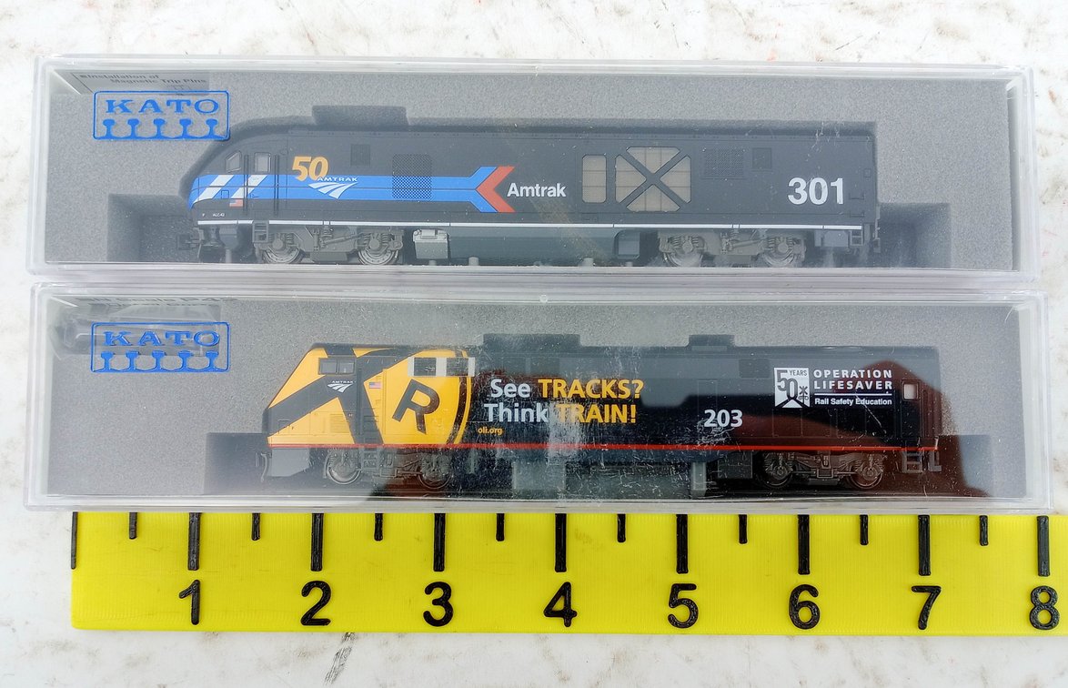 2 KATO N SCALE AMTRAK LOCOMOTIVES 176-6050 ALC-42 #301 & 176-6039 P42 #203, 2 OBS INV 263330529