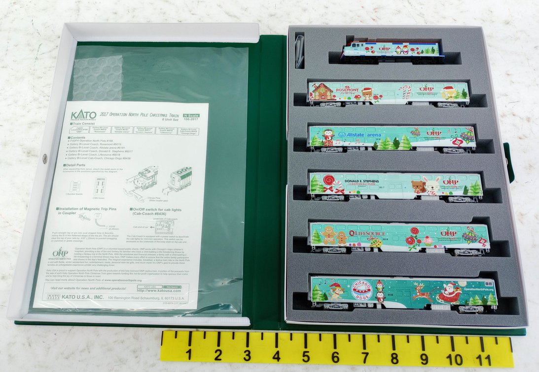KATO 106-2017 OPERATION NORTH POLE CHRISTMAS TRAIN 6 UNIT SET, N SCALE, OB INV 263330535