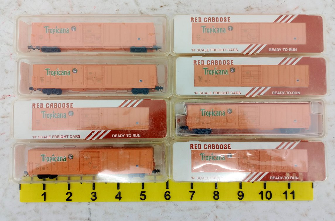 8 RED CABOOSE N SCALE TROPICANA 62' BEER CARS, 8 OBS INV 263330547