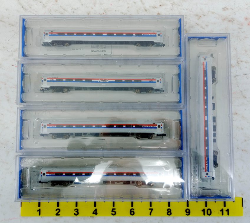 5 BACHMANN N SCALE AMTRAK 85' AMFLEET I COACHES & CAFE 14157 14161 14156, 5 OBS INV 263330553