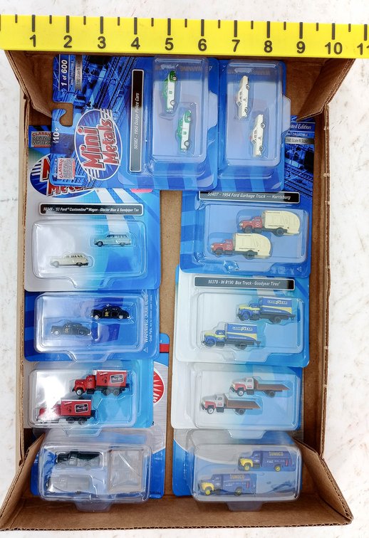 ASSORTED MINI METALS N SCALE VEHICLES SOME OBS, POLICE CARS, GOODYEAR & SUNOCO TRUCKS INV 263330582
