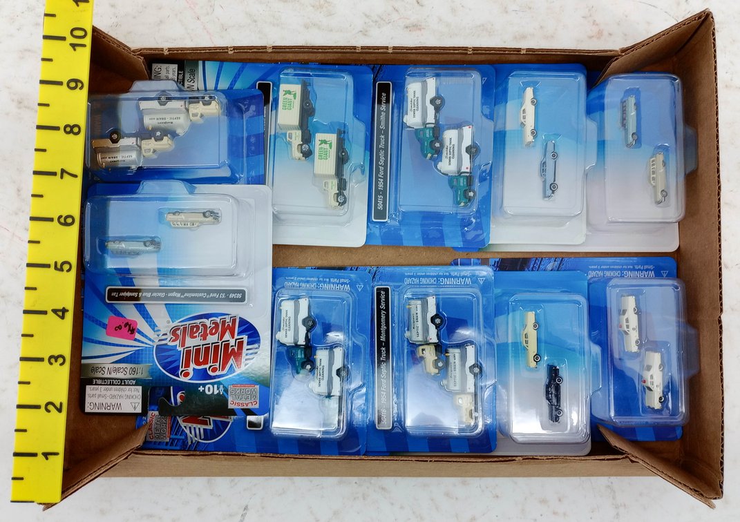 ASSORTED MINI METALS N SCALE 1954 FORD SEPTIC TRUCKS & VEHICLES, SOME OBS INV 263330583