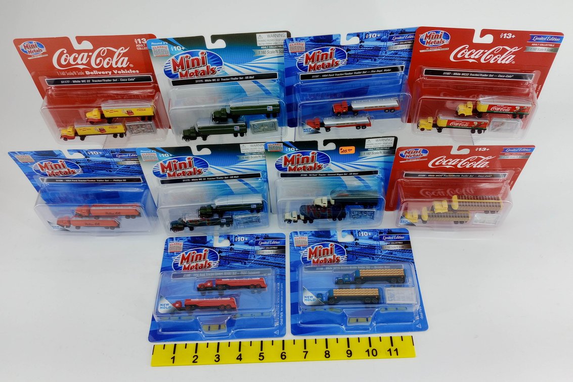 10 ASSORTED MINI METALS N SCALE TRACTOR TRAILER SETS COCA-COLA ESSO PHILLIPS 66 US MAIL 10 OBS INV 263330600