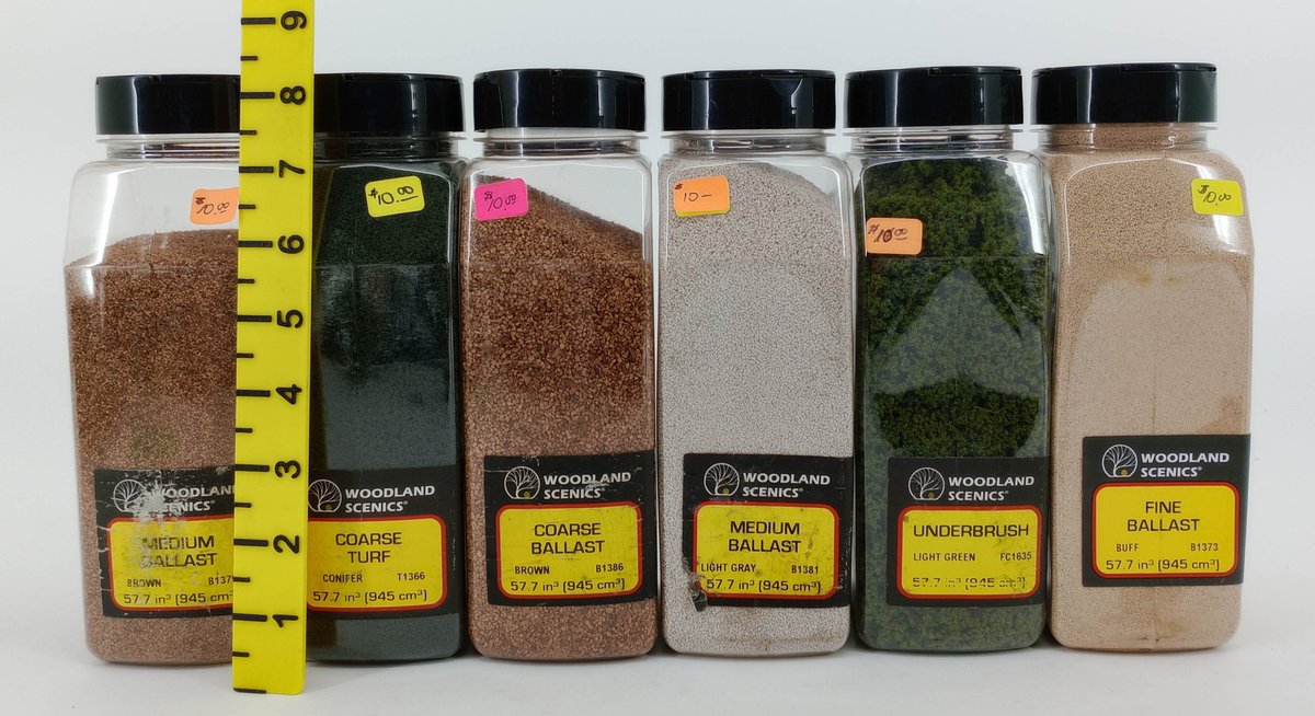 6 WOODLAND SCENICS BALLAST, COARSE TURF & UNDERBRUSH SCENERY CONTAINERS INV 263330608