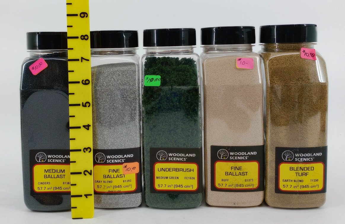 5 WOODLAND SCENICS BALLAST, UNDERBRUSH & BLENDED TURF SCENERY CONTAINERS INV 263330609