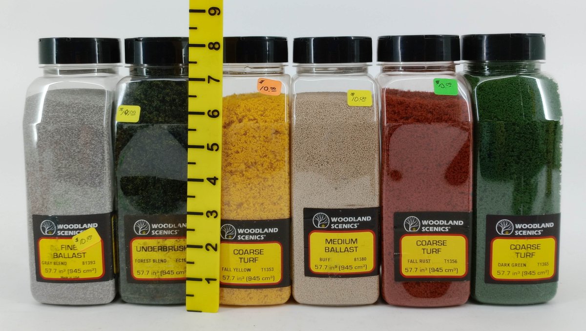 6 WOODLAND SCENICS BALLAST, TURF & UNDERBRUSH SCENERY CONTAINERS INV 263330616