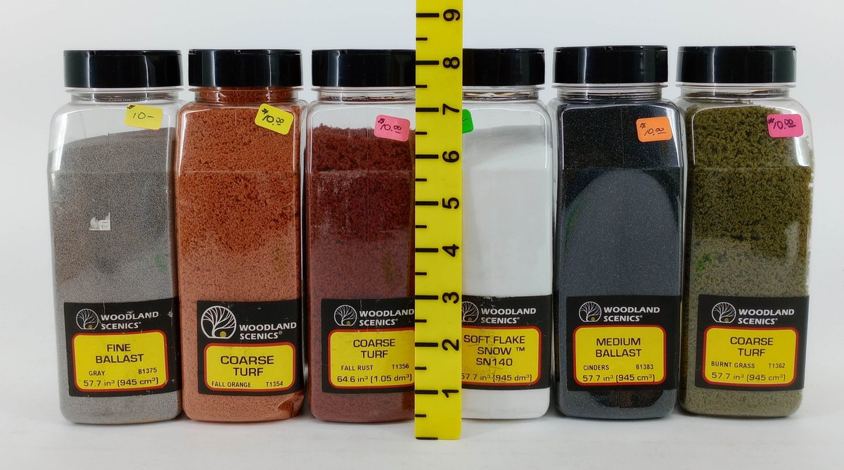 6 WOODLAND SCENICS BALLAST, TURF & SOFT FLAKE SNOW SCENERY CONTAINERS INV 263330617