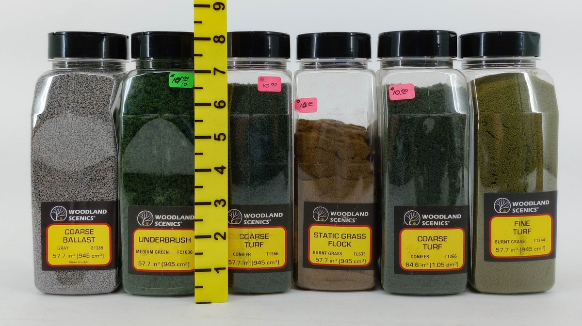6 WOODLAND SCENICS TURF BALLAST UNDERBRUSH & STATIC GRASS FLOCK SCENERY CONTAINERS INV 263330622