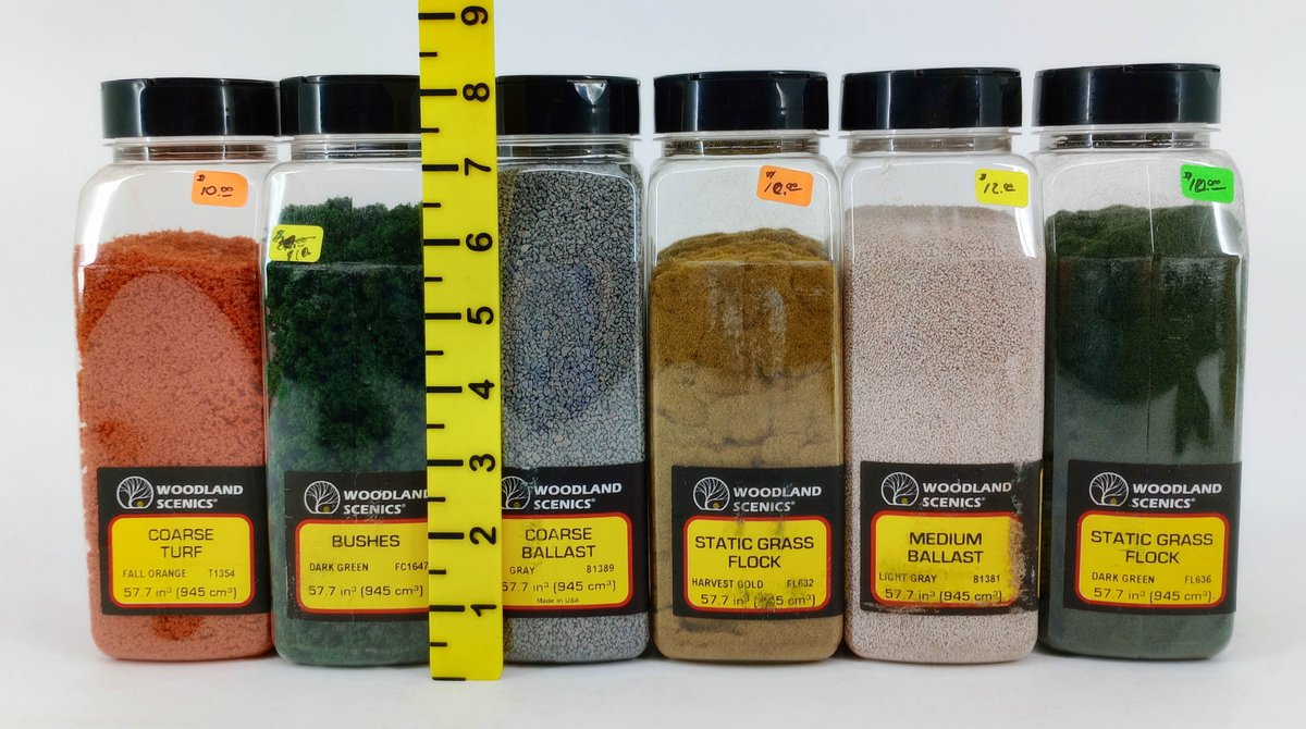 6 WOODLAND SCENICS SCENERY FLOCK, TURF & BALLAST CONTAINERS, NO BOXES INV 263330619