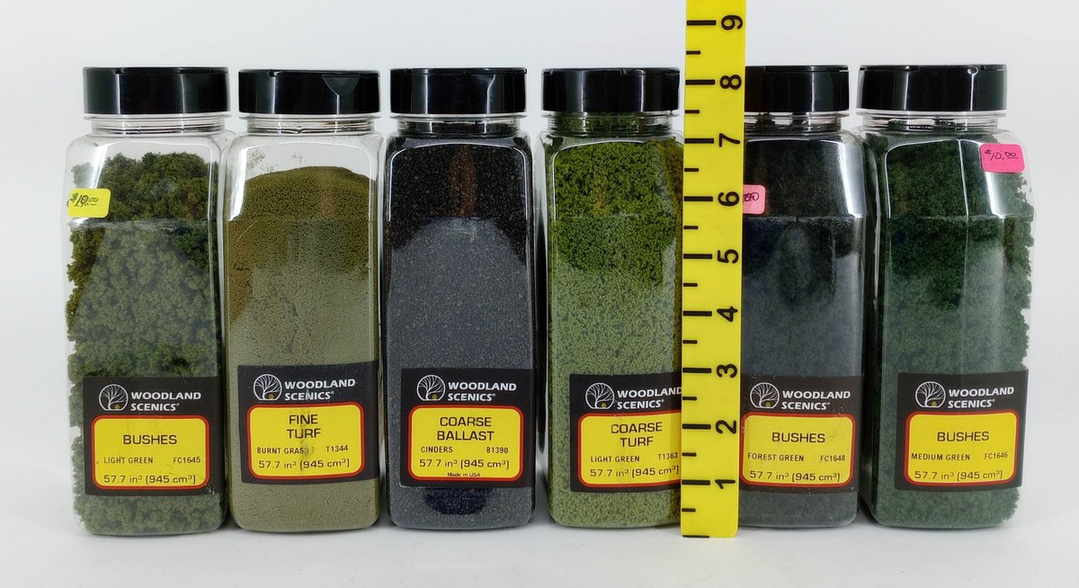 6 WOODLAND SCENICS BUSHES, TURF & BALLAST SCENERY CONTAINERS, SOME OBS INV 263330625