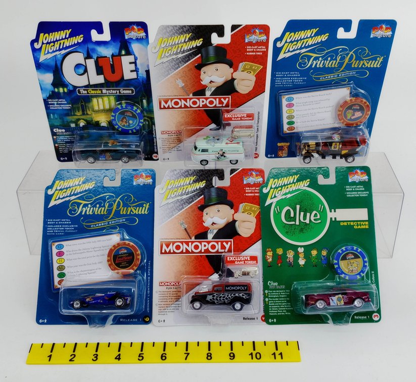 6 JOHNNY LIGHTNING POP CULTURE CLUE, MONOPOLY & TRIVIAL PURSUIT DIE-CAST CARS, 6 OBS INV 263330629