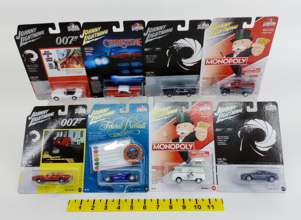 8 JOHNNY LIGHTNING POP CULTURE 007, MONOPOLY, CHRISTINE & TRIVIAL PURSUIT DIE-CAST CARS, 8 OBS INV 263330632