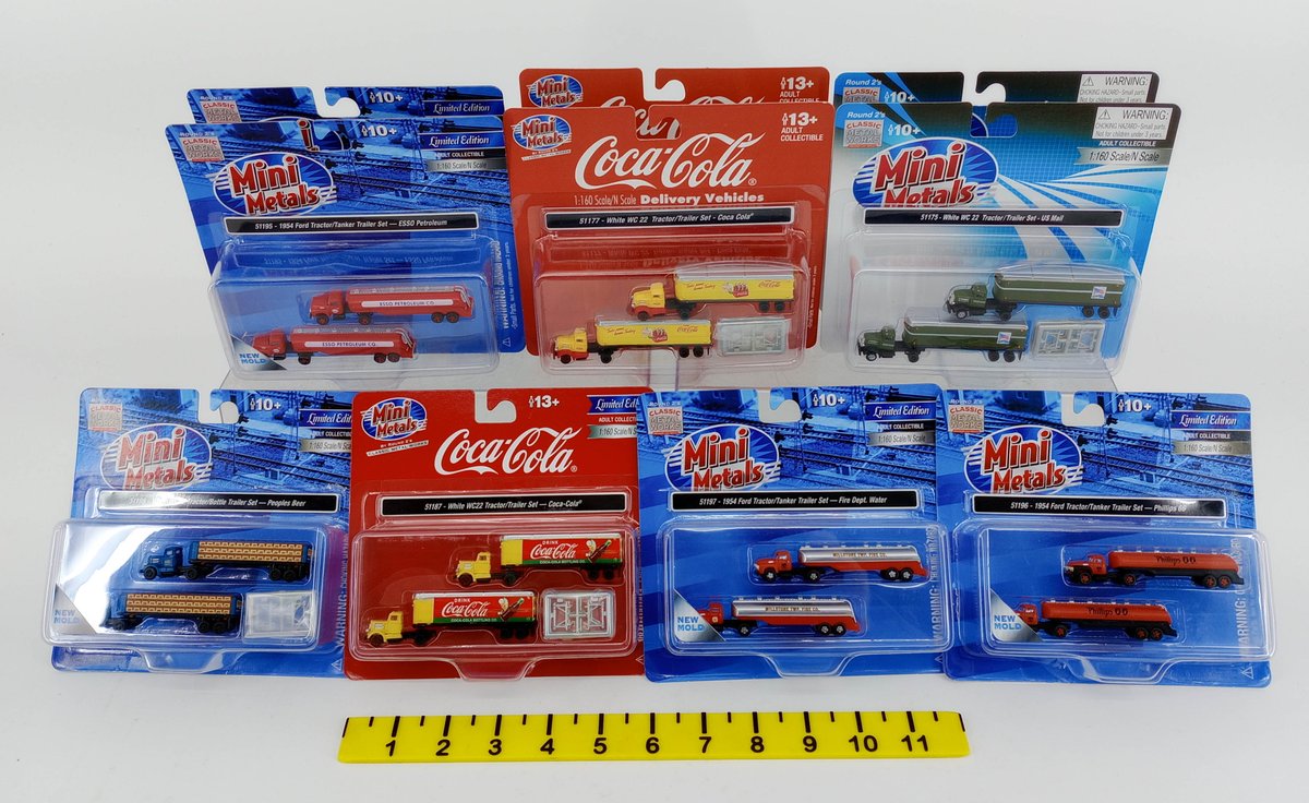 10 MINI METALS N SCALE TRACTOR TRAILER SETS COCA-COLA, ESSO, US MAIL, PHILLIPS 66 INV 263330638