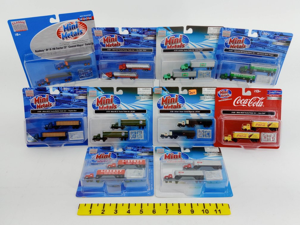 10 CLASSIC METAL WORKS MINI METALS N SCALE TRACTOR TRAILER SETS INCL COCA-COLA, 10 OBS INV 263330636