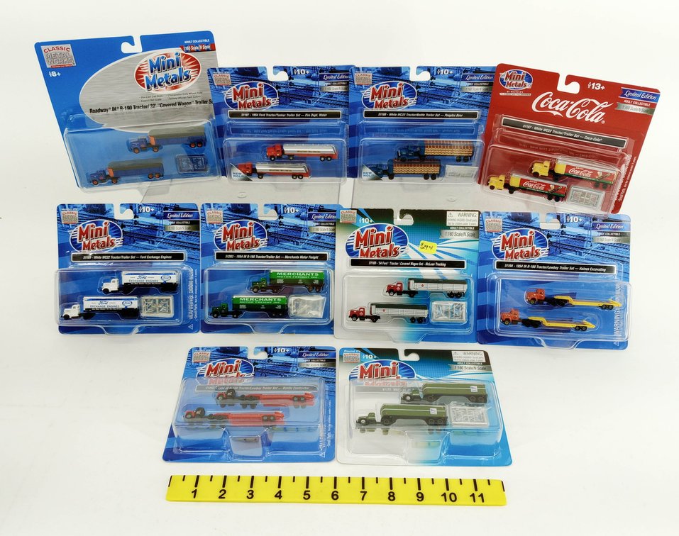 10 CLASSIC METAL WORKS MINI METALS N SCALE TRACTOR TRAILER SETS, ASSORTED, ALL OBS INV 263330640