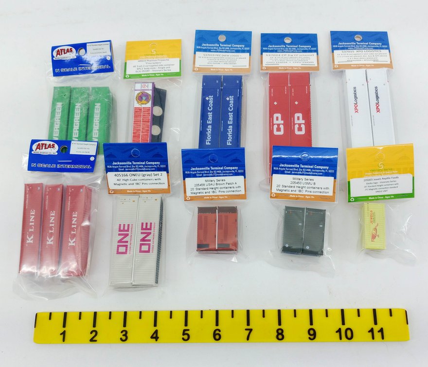10 ASSORTED ATLAS & JTC N SCALE INTERMODAL CONTAINERS SOME OBS INV 263330649