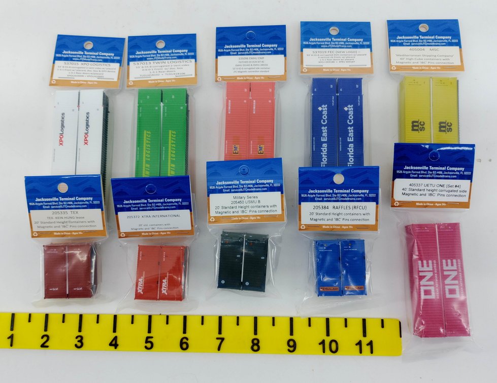 10 PACKS JACKSONVILLE TERMINAL COMPANY N GAUGE ASSORTED 20FT & 40FT/53FT CONTAINERS INV 263330648