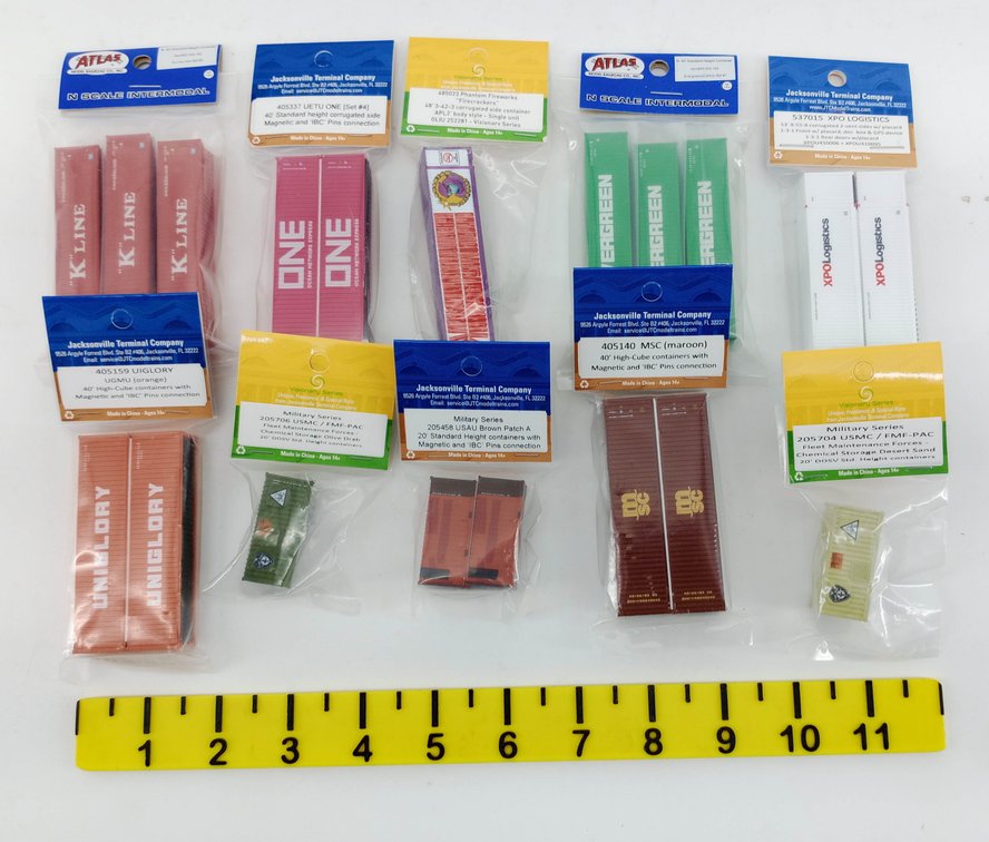 10 ASSORTED ATLAS & JTC N SCALE INTERMODAL CONTAINERS INV 263330655