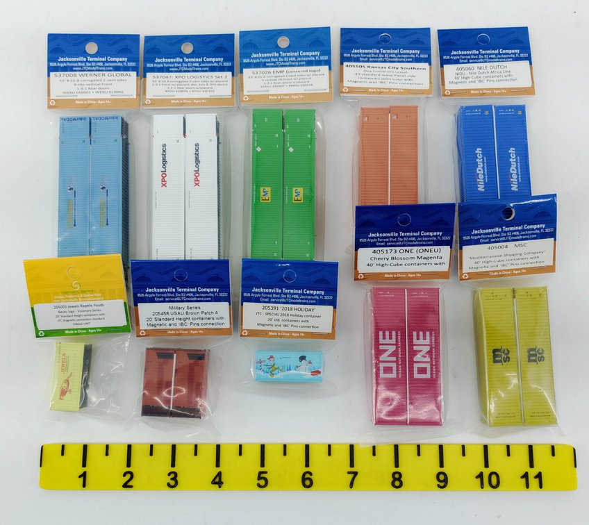 10 PACKS JACKSONVILLE TERMINAL COMPANY N SCALE ASSORTED SHIPPING CONTAINERS MSC ONE XPO WERNER INV 263330660