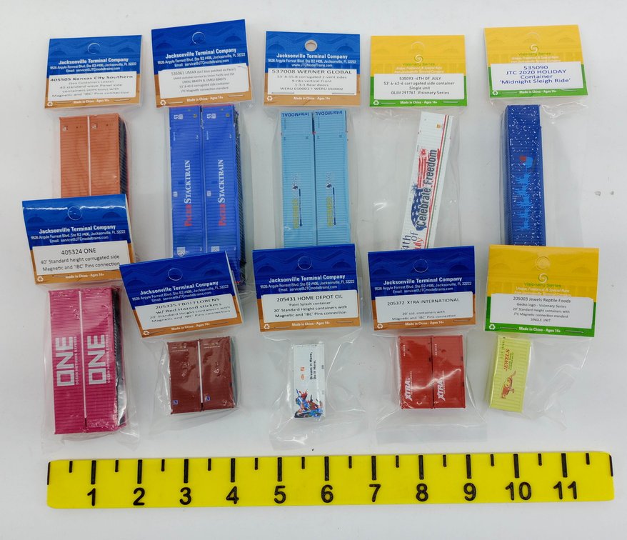 10 PACKS JACKSONVILLE TERMINAL COMPANY N GAUGE ASSORTED SHIPPING CONTAINERS, 10 OBS INV 263330661