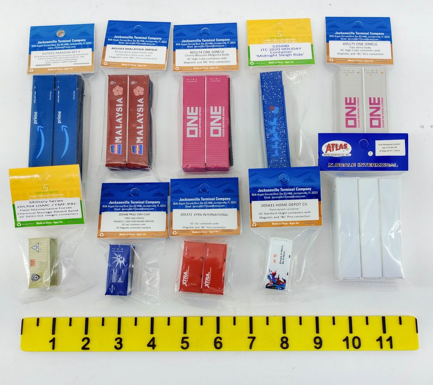 10 PACKS ASSORTED JTC & ATLAS N SCALE INTERMODAL CONTAINERS INV 263330659