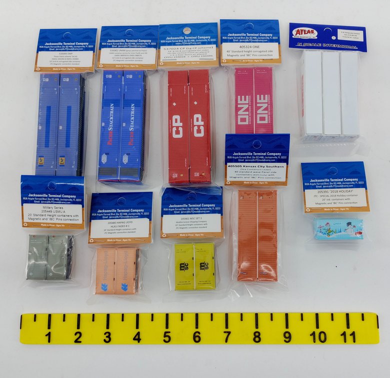10 PACKS ASSORTED JTC & ATLAS N SCALE INTERMODAL CONTAINERS SOME OBS INV 263330664