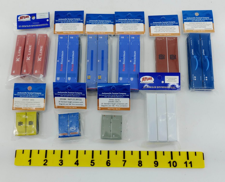 10 PACKS ASSORTED ATLAS & JTC N SCALE INTERMODAL CONTAINERS SOME OBS INV 263330663