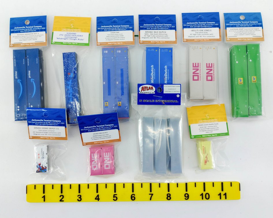 10 PACKS ASSORTED JTC N SCALE SHIPPING CONTAINERS ONE EMP NILE DUTCH AMAZON ATLAS INV 263330666