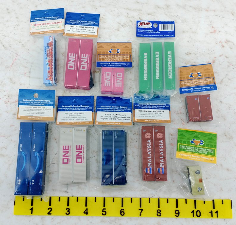10 PACKS ASSORTED JTC N SCALE INTERMODAL CONTAINERS ONE EVERGREEN MALAYSIA AMAZON INV 263330670