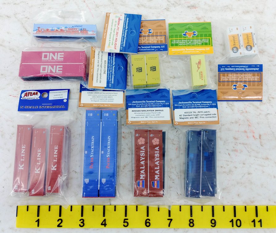 9 PACKS ASSORTED JTC & ATLAS N SCALE INTERMODAL CONTAINERS INV 263330669