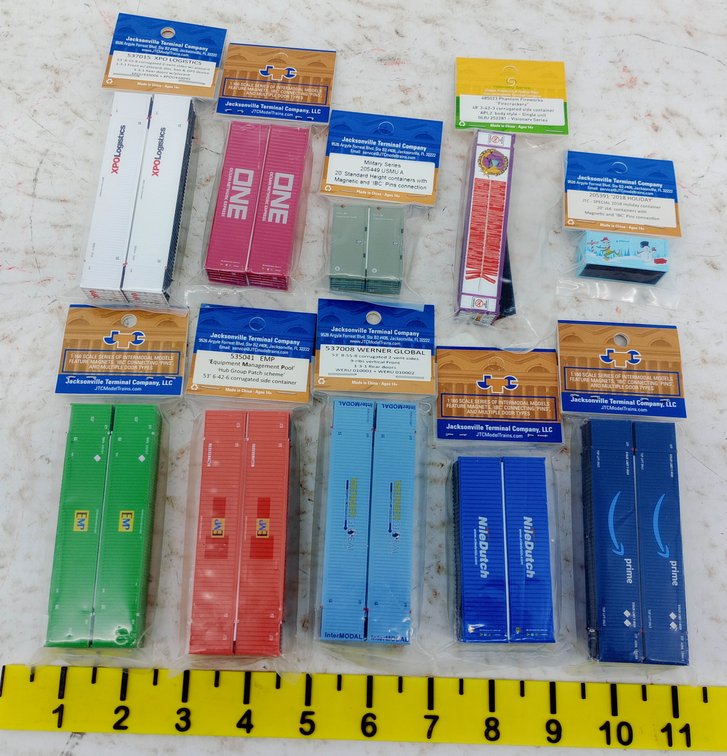 10 PACKS ASSORTED JTC N SCALE INTERMODAL CONTAINERS XPO, ONE, NILEDUTCH, PRIME, EMP INV 263330673