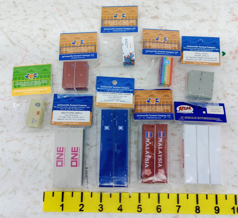 9 PACKS ASSORTED JTC & ATLAS N SCALE INTERMODAL CONTAINERS INV 263330671