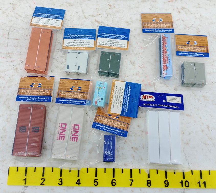 10 PACKS ASSORTED JTC & ATLAS N SCALE INTERMODAL CONTAINERS INV 263330678