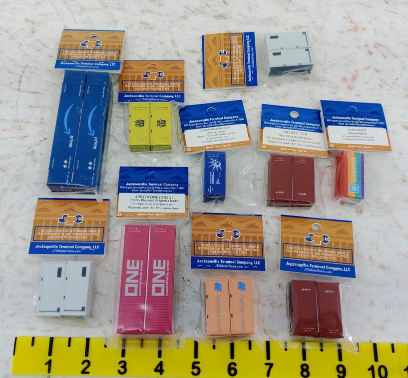 10 PACKS ASSORTED JTC 1:160 N SCALE INTERMODAL CONTAINERS AMAZON, ONE, MAERSK, HAPAG-LLOYD INV 263330677