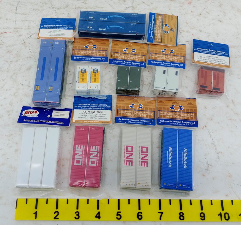 10 PACKS ASSORTED JTC & ATLAS N SCALE INTERMODAL CONTAINERS INV 263330681