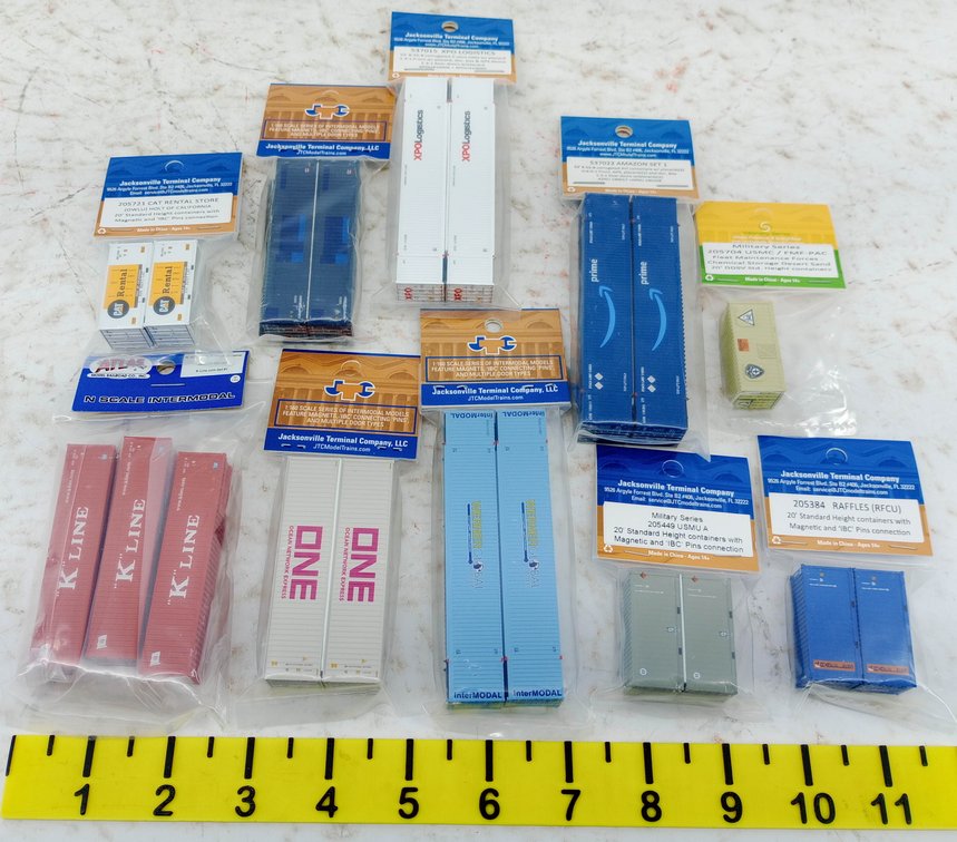 10 PACKS ASSORTED JTC & ATLAS N SCALE INTERMODAL CONTAINERS INV 263330682