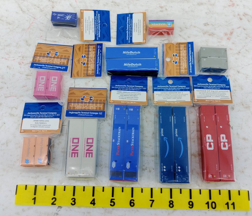 10 PACKS ASSORTED JTC N SCALE INTERMODAL CONTAINERS ONE CP AMAZON PACER NILEDUTCH MAERSK INV 263330687