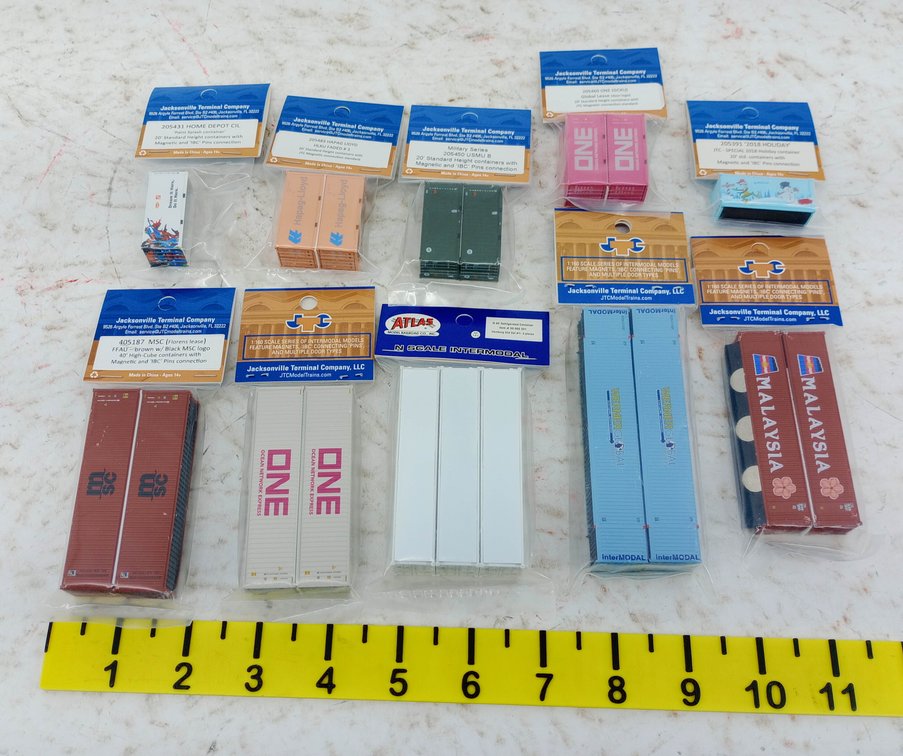 10 PACKS ASSORTED JTC & ATLAS N SCALE INTERMODAL CONTAINERS INV 263330689