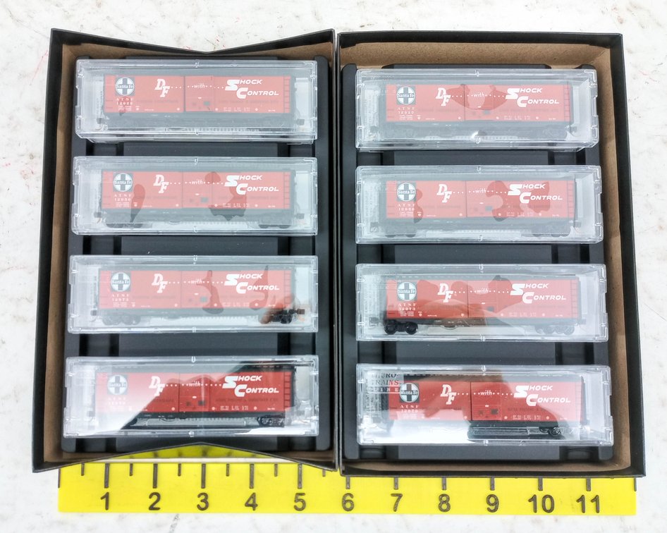 2 MICRO-TRAINS LINE N SCALE SANTA FE 50FT BOXCAR 4 CAR RUNNER PACKS, 2 OBS INV 263330697
